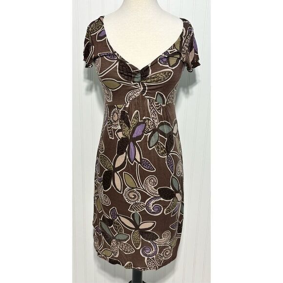 Boden Dress Floral Print Slip On Sheath Style V Neck Mini Length Brown Purple 6 - Picture 1 of 12